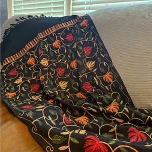 Floral Embroidered Black Shawl from India